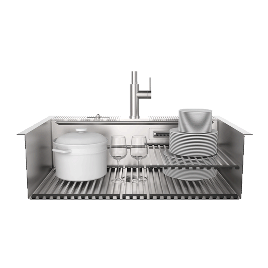 FORNO ACQUA 33 in. Drop-In/Undermount MultiSINK Workstation Sink with Waterfall Faucet & Glass Rinser