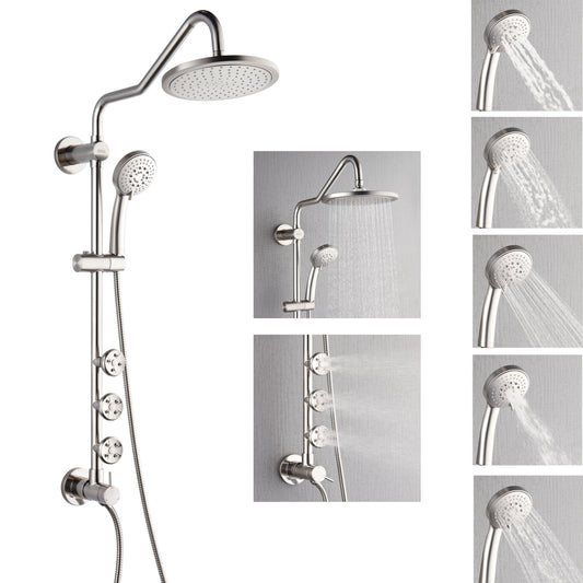 Forno Acqua AcquaSPA Retrofit Shower, Overhead Rainfall Shower, Handheld Shower Head, Body Jets, 6 Way Diverter, Brushed Nickel Finish, 2.5 GPM Flow Rate