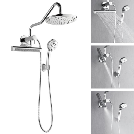 Forno Acqua AcquaFALL Mini Shower Head, Polished Stainless Steel Finish, Overhead Rainfall Shower, 7 Way Diverter, Handheld Shower Head, Body Jets, 2.5 GPM Flow Rate