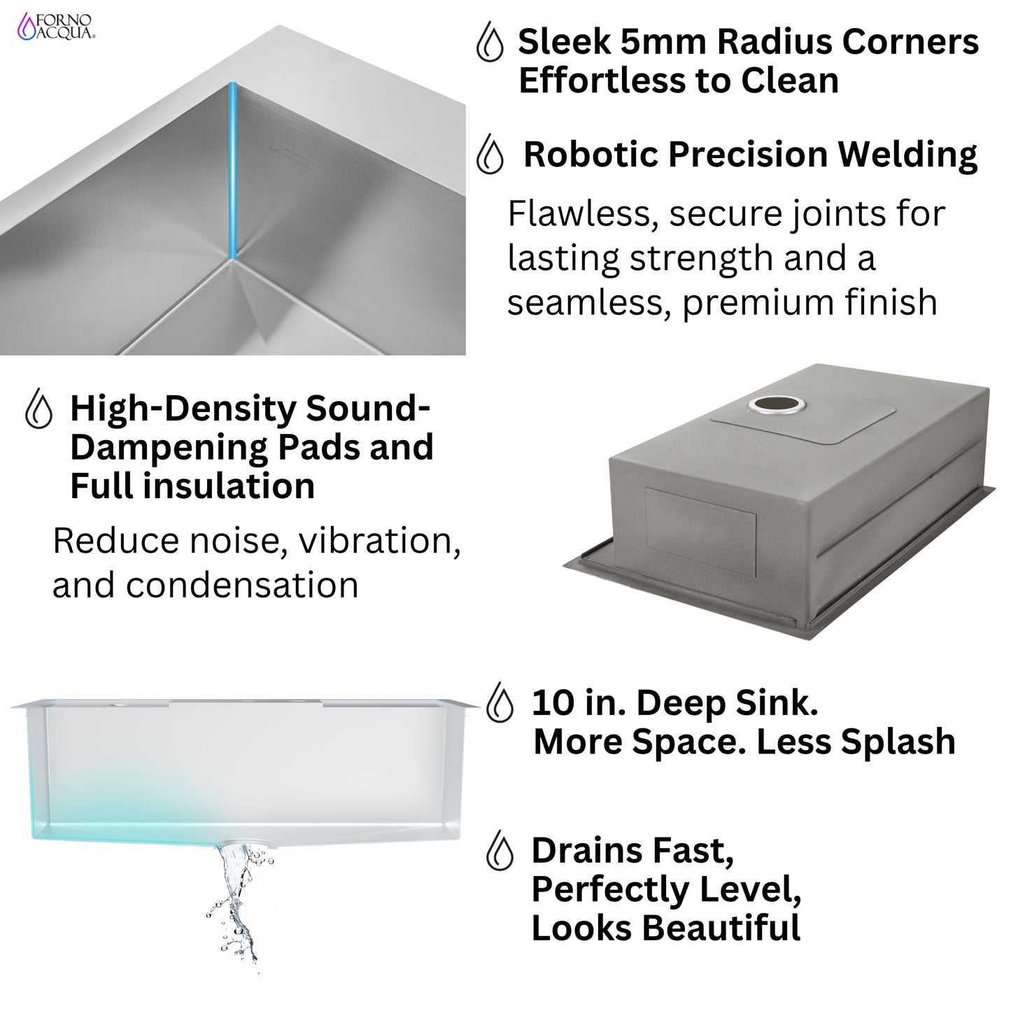 FORNO ACQUA 33 in. Drop-In/Undermount MultiSINK Workstation Sink with Waterfall Faucet & Glass Rinser