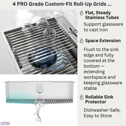 FORNO ACQUA 33 in. Drop-In/Undermount 3 Level Workstation Sink with Faucet, Waterfall & Glass Rinser