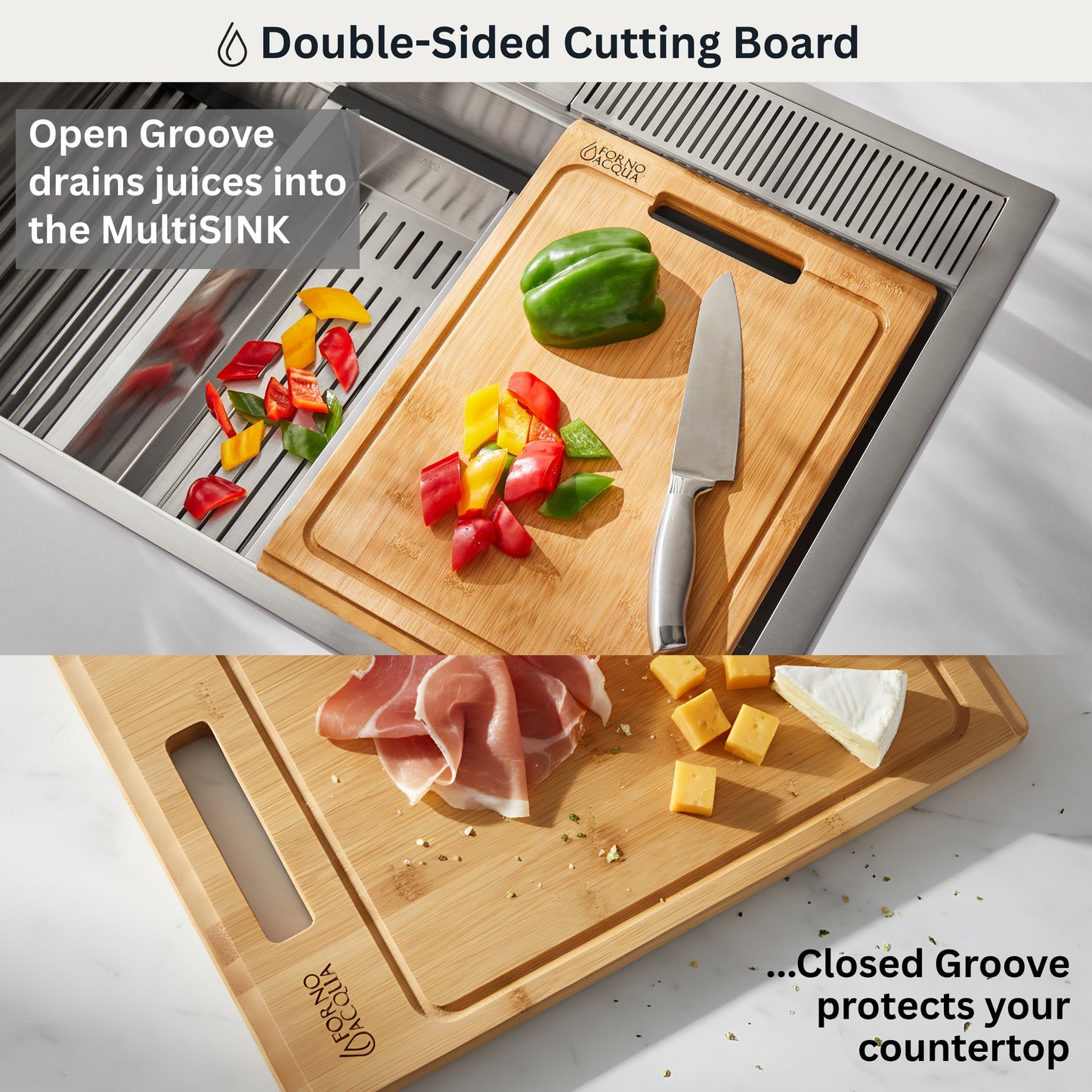 FORNO ACQUA 33 in. Drop-In/Undermount 3-Level Workstation Sink with Faucet, Waterfall & Glass Rinser