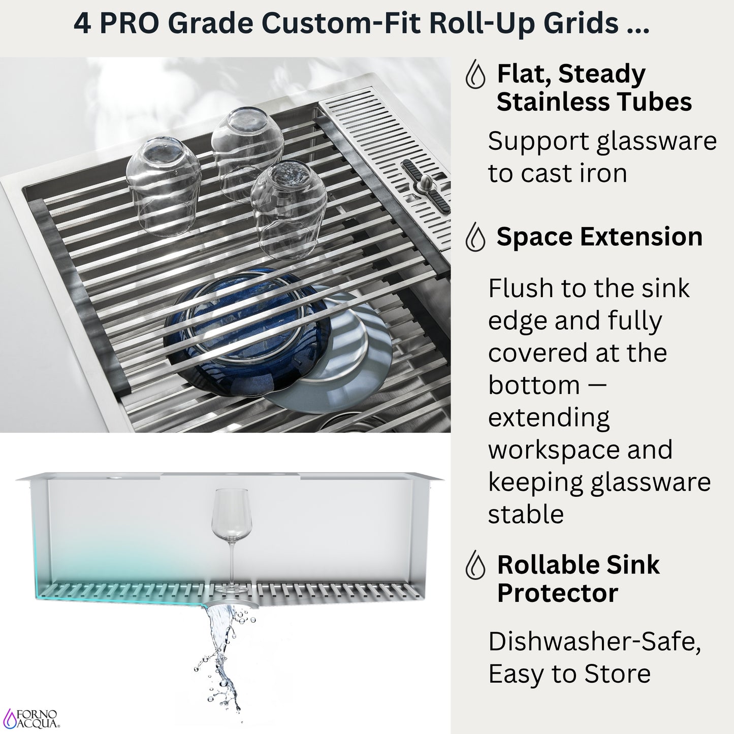 FORNO ACQUA MultiSINK kit with Integrated Waterfall Rinsing and Glass Washing Station.  Includes Chef Faucet and Accessories.