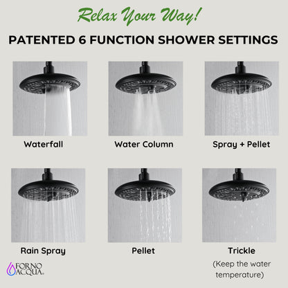 Forno Acqua AcquaSPA Retrofit Shower, Overhead Rainfall, 8 Inch Shower Head, Handheld Shower Head, Body Jets, 6 Way Diverter, Matte Black Finish, 1.8 GPM Flow Rate