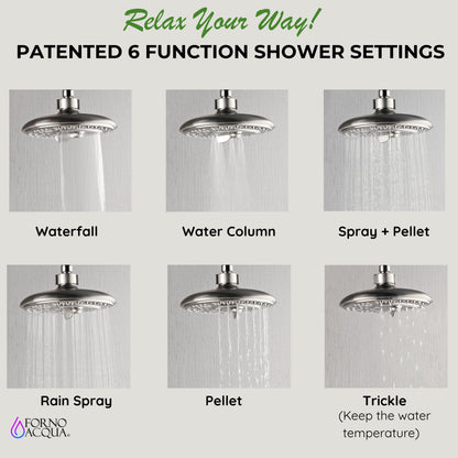 Forno Acqua AcquaSPA Retrofit Shower, Overhead Rainfall, 8 Inch Shower Head, Handheld Shower Head, Body Jets, 6 Way Diverter, Polished Stainless Steel Finish, 1.8 GPM Flow Rate