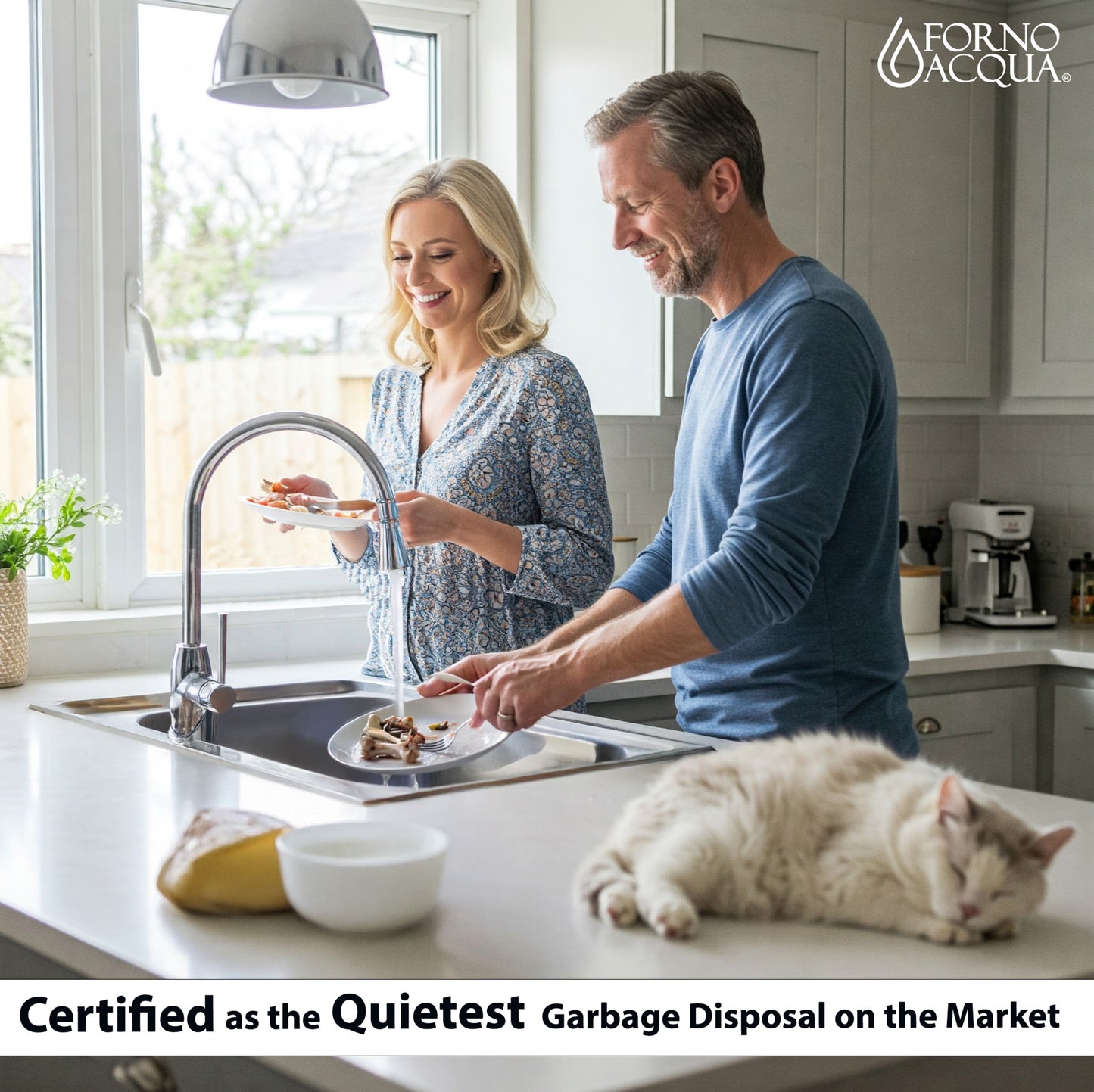 FORNO ACQUA BrightDIAMOND Black Onyx 1HP Super Quiet Garbage Disposal Corded with Motion Sensor Cabinet Light & Pre-Wired Air Switch