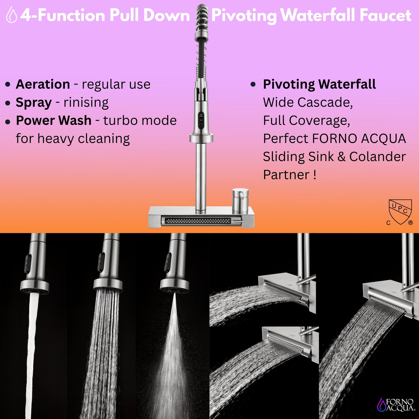 FORNO ACQUA 33 in. Drop-In/Undermount 3-Level MultiSINK Workstation Sink with Waterfall Faucet & Glass Rinser