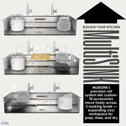 FORNO ACQUA 45 in. Drop-In/Undermount 3-Level Workstation Sink with Two Faucets & Glass Rinser