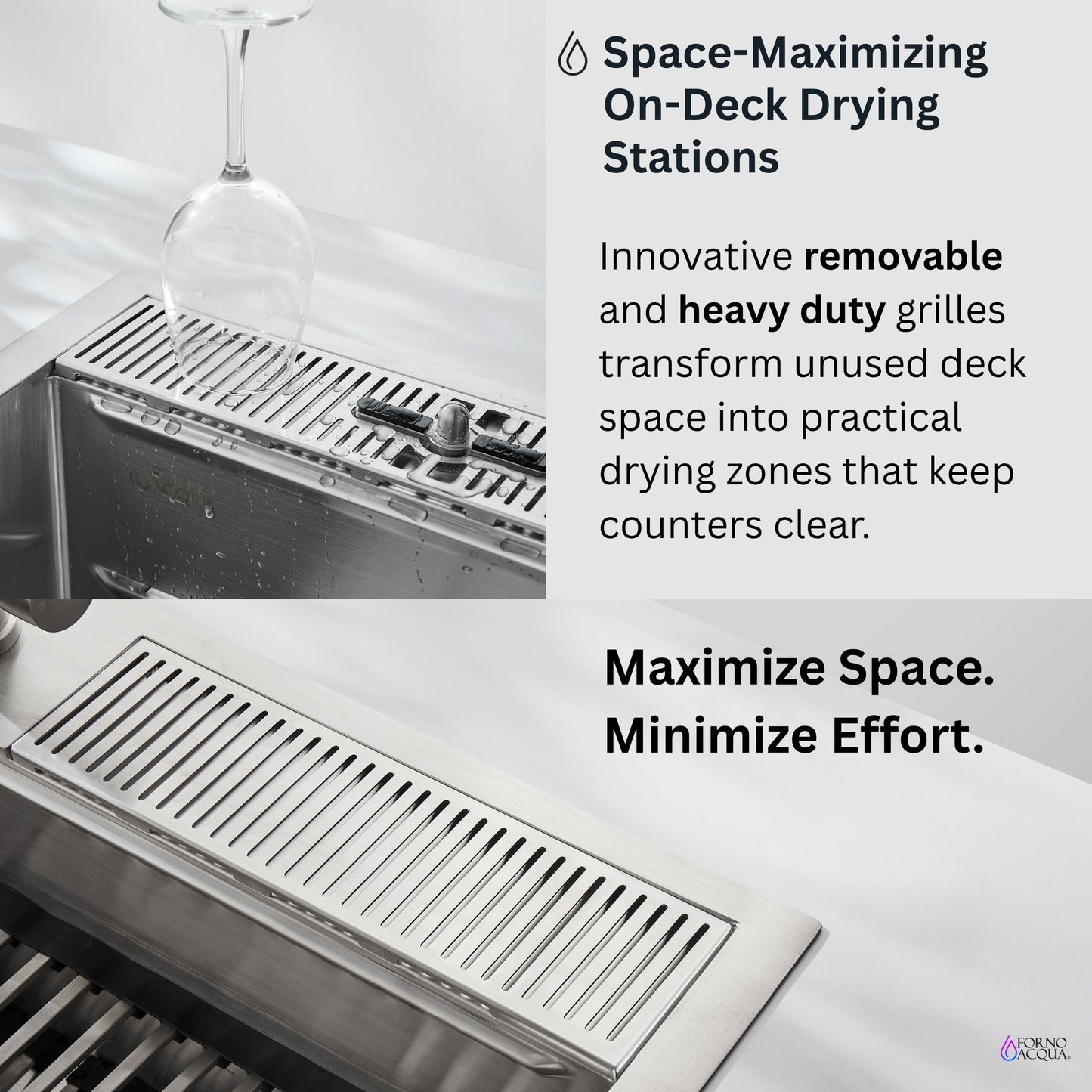 FORNO ACQUA 33 in. Drop-In/Undermount 3-Level MultiSINK Workstation Sink with Waterfall Faucet & Glass Rinser