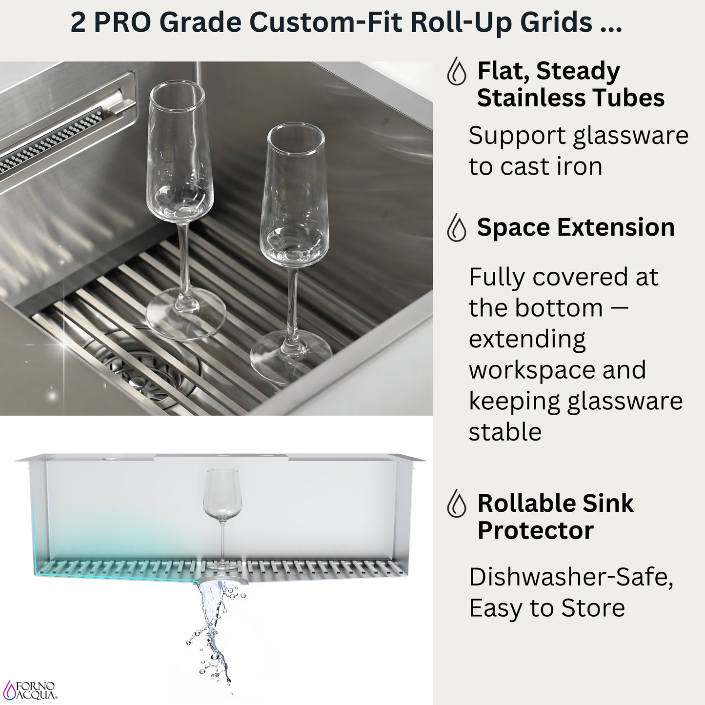 FORNO ACQUA 33 in. Drop-In/Undermount 40/60 Double Bowl Sink with Retractable Faucet & Waterfall