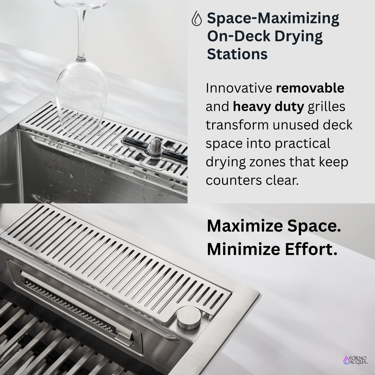 FORNO ACQUA 33 in. Drop-In/Undermount 3-Level Workstation Sink with Faucet, Waterfall & Glass Rinser