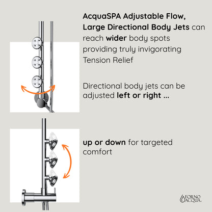 Forno Acqua AcquaSPA Retrofit Shower, Overhead Rainfall Shower, Handheld Shower Head, Body Jets, 6 Way Diverter, Polished Stainless Steel Finish, 2.5 GPM Flow Rate