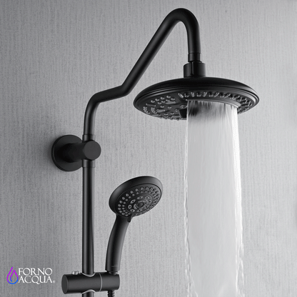 Forno Acqua AcquaSPA Retrofit Shower, Overhead Rainfall, 8 Inch Shower Head, Handheld Shower Head, Body Jets, 6 Way Diverter, Matte Black Finish, 1.8 GPM Flow Rate
