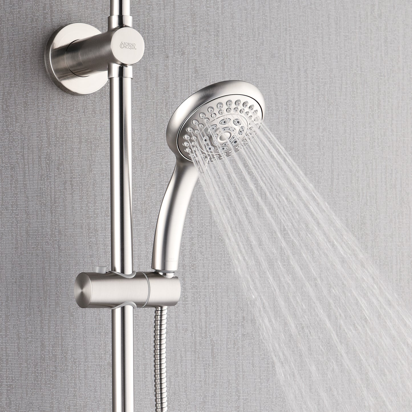 Forno Acqua AcquaSPA Retrofit Shower, Overhead Rainfall, 8 Inch Shower Head, Handheld Shower Head, Body Jets, 6 Way Diverter, Brushed Nickel Finish, 1.8 GPM Flow Rate