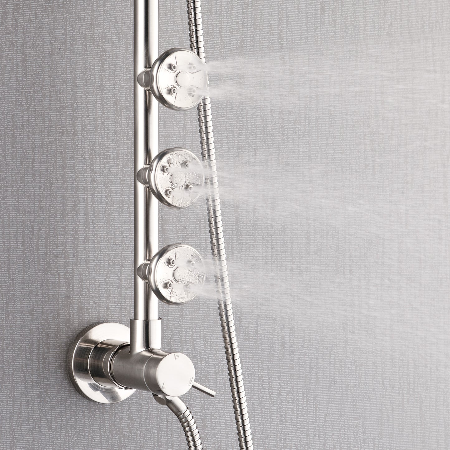 Forno Acqua AcquaSPA Retrofit Shower, Overhead Rainfall, 8 Inch Shower Head, Handheld Shower Head, Body Jets, 6 Way Diverter, Brushed Nickel Finish, 2.5 GPM Flow Rate