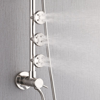 Forno Acqua AcquaSPA Retrofit Shower, Overhead Rainfall, 8 Inch Shower Head, Handheld Shower Head, Body Jets, 6 Way Diverter, Brushed Nickel Finish, 2.5 GPM Flow Rate
