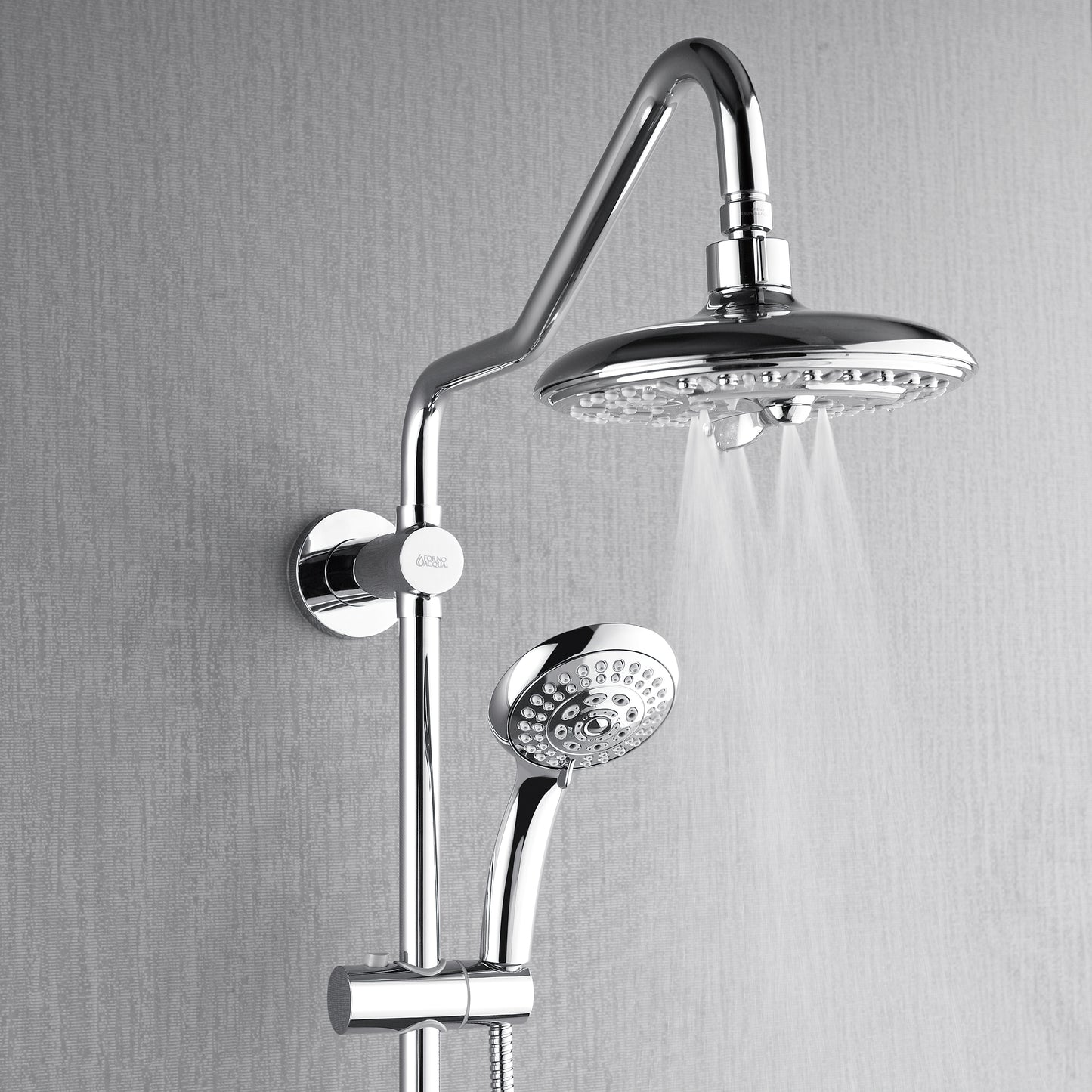 Forno Acqua AcquaSPA Retrofit Shower, Overhead Rainfall, 8 Inch Shower Head, Handheld Shower Head, Body Jets, 6 Way Diverter, Polished Stainless Steel Finish, 1.8 GPM Flow Rate