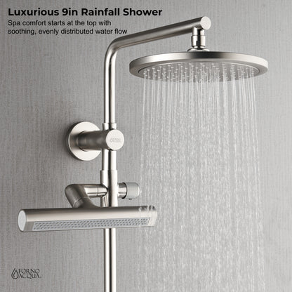 Forno Acqua AcquaFALL Shower, Brushed Nickel Finish, Overhead Rainfall Shower, Handheld Shower Head, Body Jets, 2.5 GPM Flow Rate