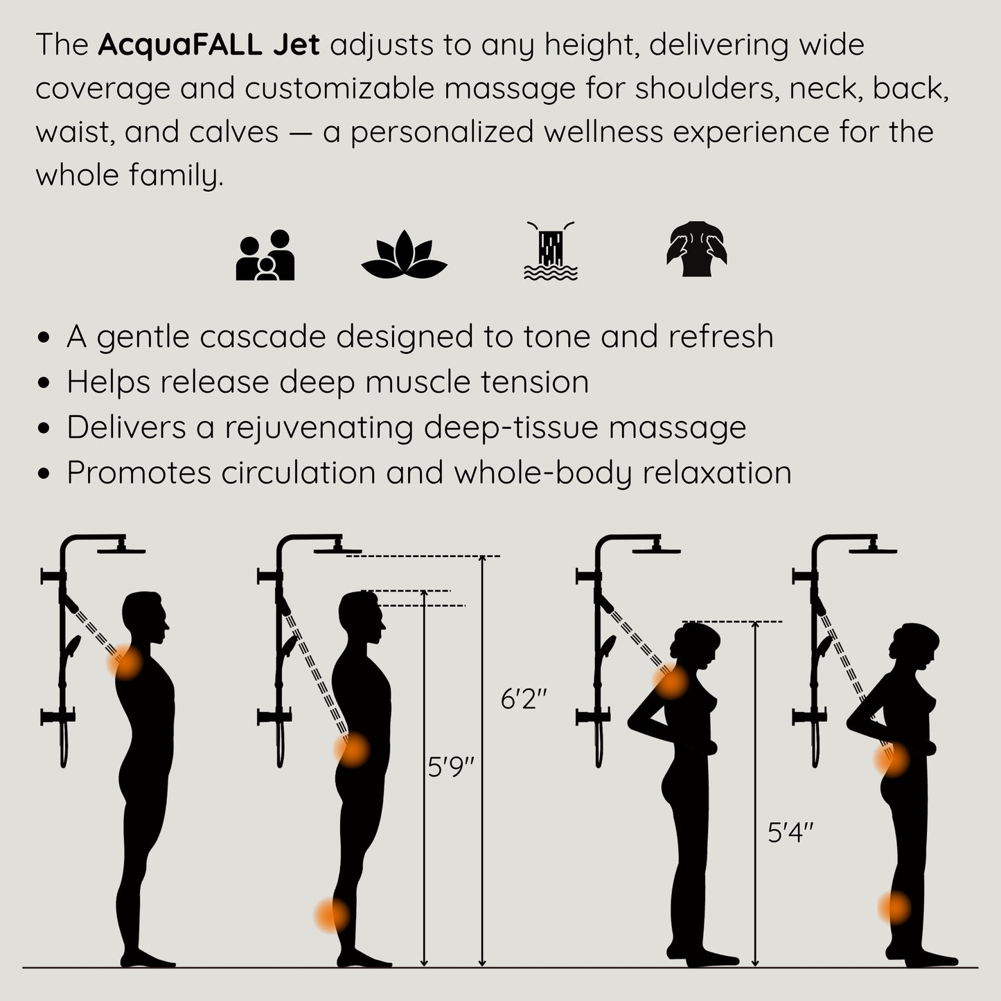 Forno Acqua AcquaFALL Shower, Brushed Nickel Finish, Overhead Rainfall Shower, Handheld Shower Head, Body Jets, 2.5 GPM Flow Rate