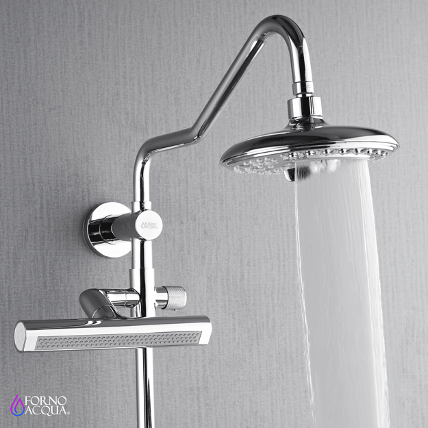Forno Acqua AcquaFALL Shower, Polished Stainless Steel Finish, Overhead Rainfall Shower, 7 Way Diverter, Handheld Shower Head, Body Jets, 2.5 GPM Flow Rate