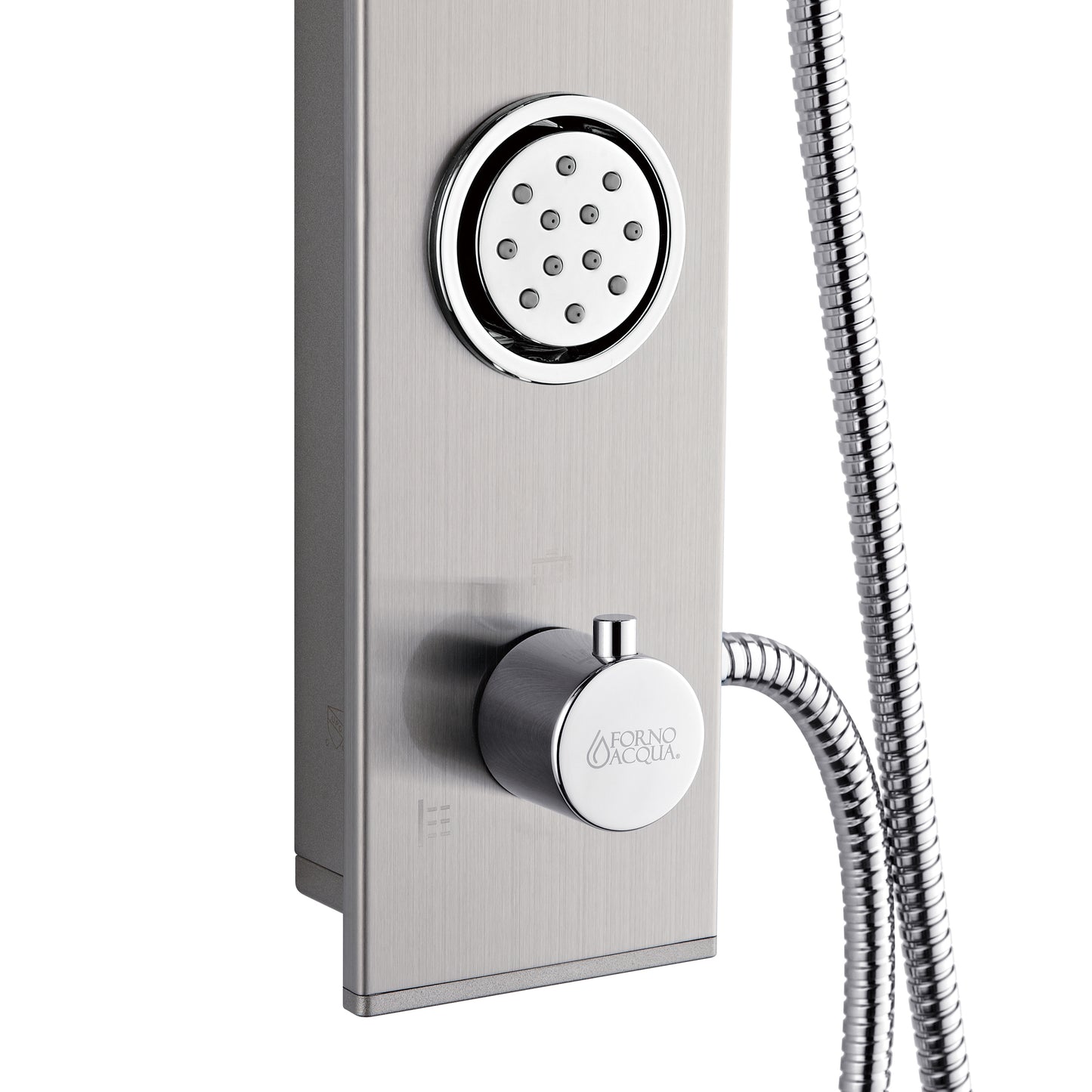 Forno Acqua AcquaSPA Shower Panel in Stainless Steel, Overhead Rainfall Shower, Handheld Shower Head, Body Jets, 1.8 GPM Flow Rate