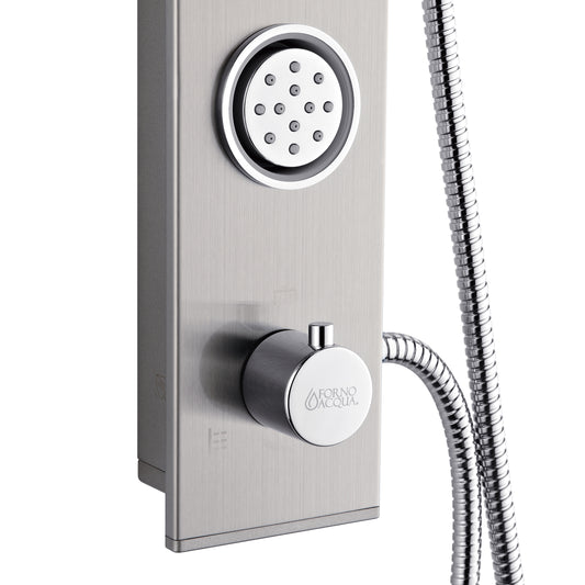 Forno Acqua AcquaSPA Shower Panel with SensoTemp, Stainless Steel, Overhead Rainfall Shower, Handheld Shower Head, Body Jets, 1.8 GPM Flow Rate