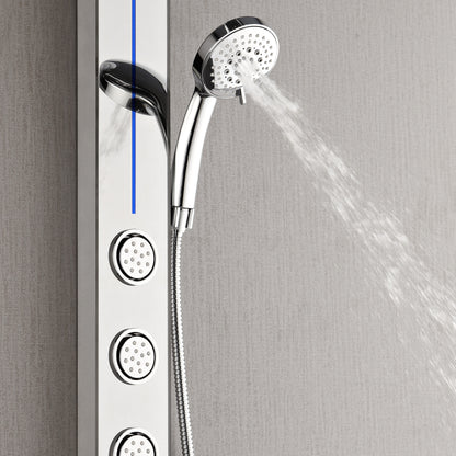 Forno Acqua AcquaSPA Shower Panel with SensoTEMP, Mirrored Stainless Steel Finish, Overhead Rainfall Shower, Handheld Shower Head, Body Jets, 1.8 GPM Flow Rate
