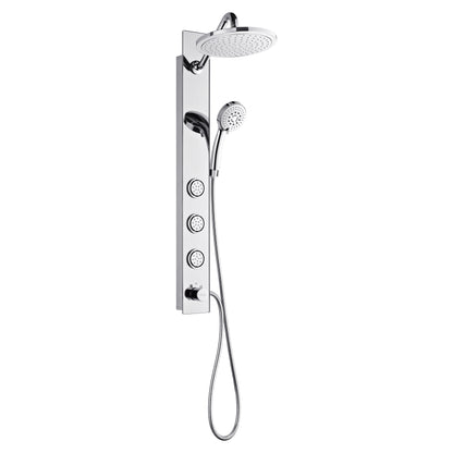 Forno Acqua AcquaSPA Shower Panel with SensoTEMP, Mirrored Stainless Steel Finish, Overhead Rainfall Shower, Handheld Shower Head, Body Jets, 1.8 GPM Flow Rate