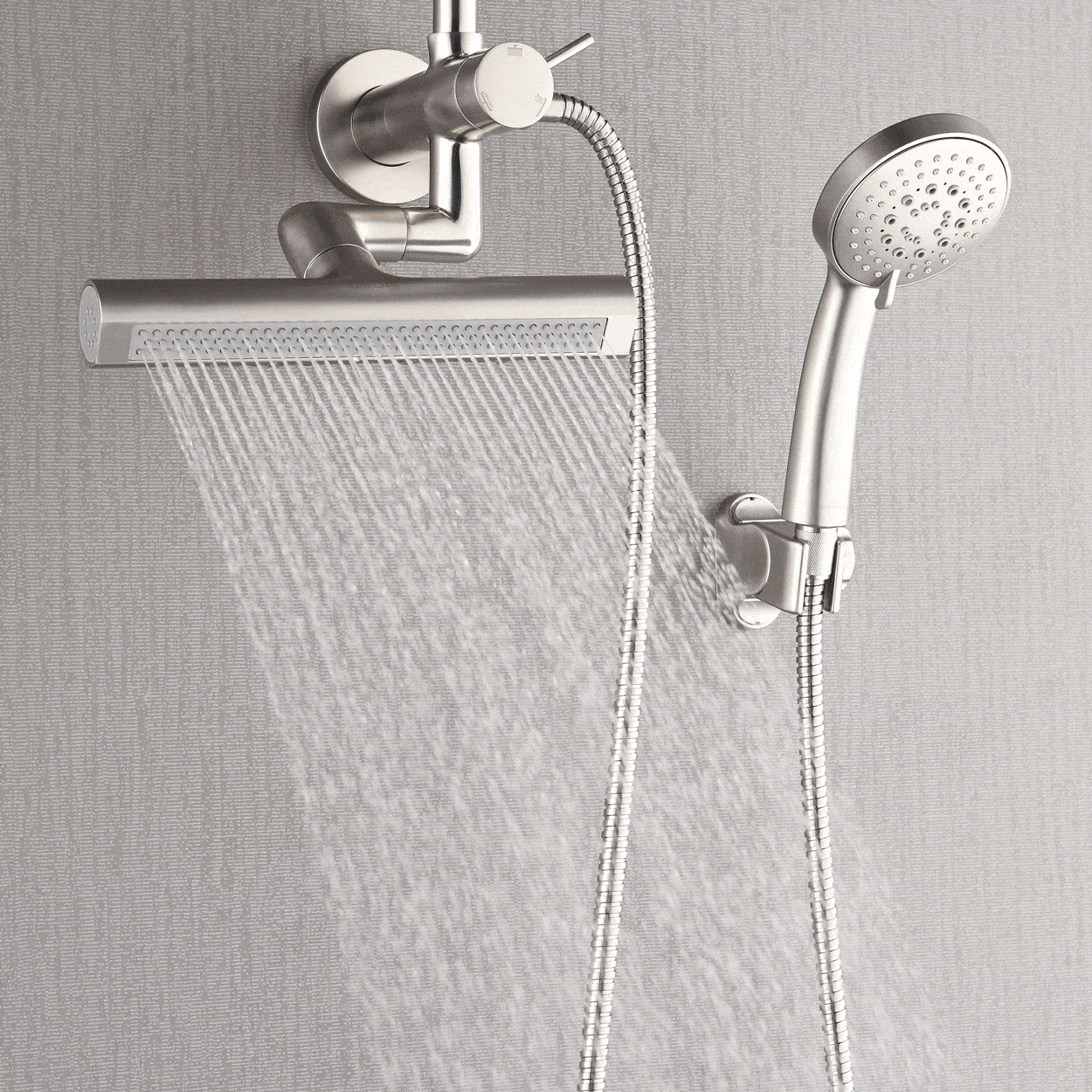Forno Acqua AcquaFALL Mini Shower Head, Brushed Nickel Finish, Overhead Rainfall Shower, 7 Way Diverter, Handheld Shower Head, Body Jets, 1.8 GPM Flow Rate