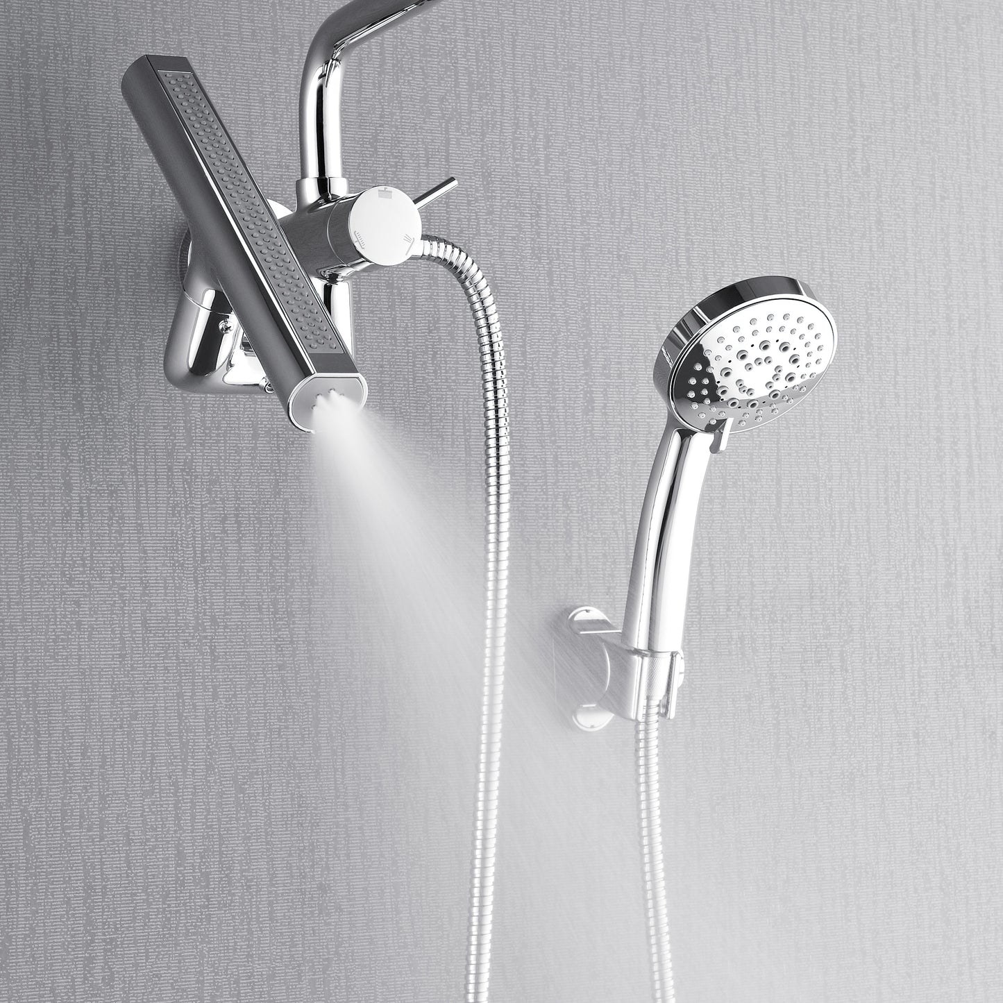 Forno Acqua AcquaFALL Mini Shower Head, Polished Stainless Steel Finish, Overhead Rainfall Shower, 7 Way Diverter, Handheld Shower Head, Body Jets, 2.5 GPM Flow Rate