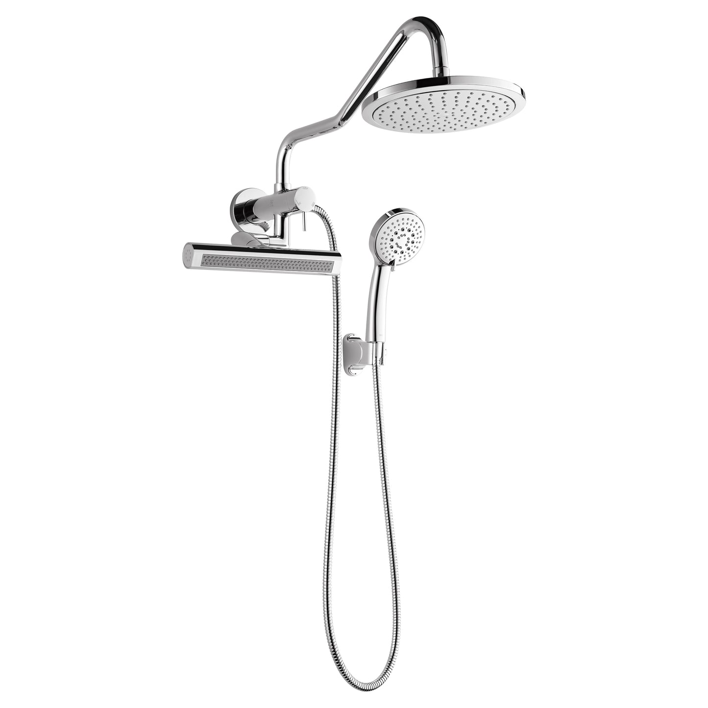 Forno Acqua AcquaFALL Mini Shower Head, Polished Stainless Steel Finish, Overhead Rainfall Shower, 7 Way Diverter, Handheld Shower Head, Body Jets, 2.5 GPM Flow Rate