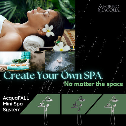 Forno Acqua AcquaFALL Mini 8 Inch Shower Head, Matte Black Finish, Overhead Rainfall Shower, Handheld Shower Head, Body Jets, 2.5 GPM Flow Rate