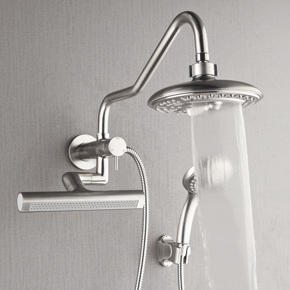 Forno Acqua AcquaFALL Mini 8 Inch Shower Head, Brushed Nickel Finish, Overhead Rainfall Shower, Handheld Shower Head, Body Jets, 2.5 GPM Flow Rate