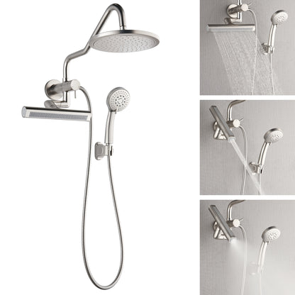 Forno Acqua AcquaFALL Mini Shower Head, Brushed Nickel Finish, Overhead Rainfall Shower, 7 Way Diverter, Handheld Shower Head, Body Jets, 2.5 GPM Flow Rate