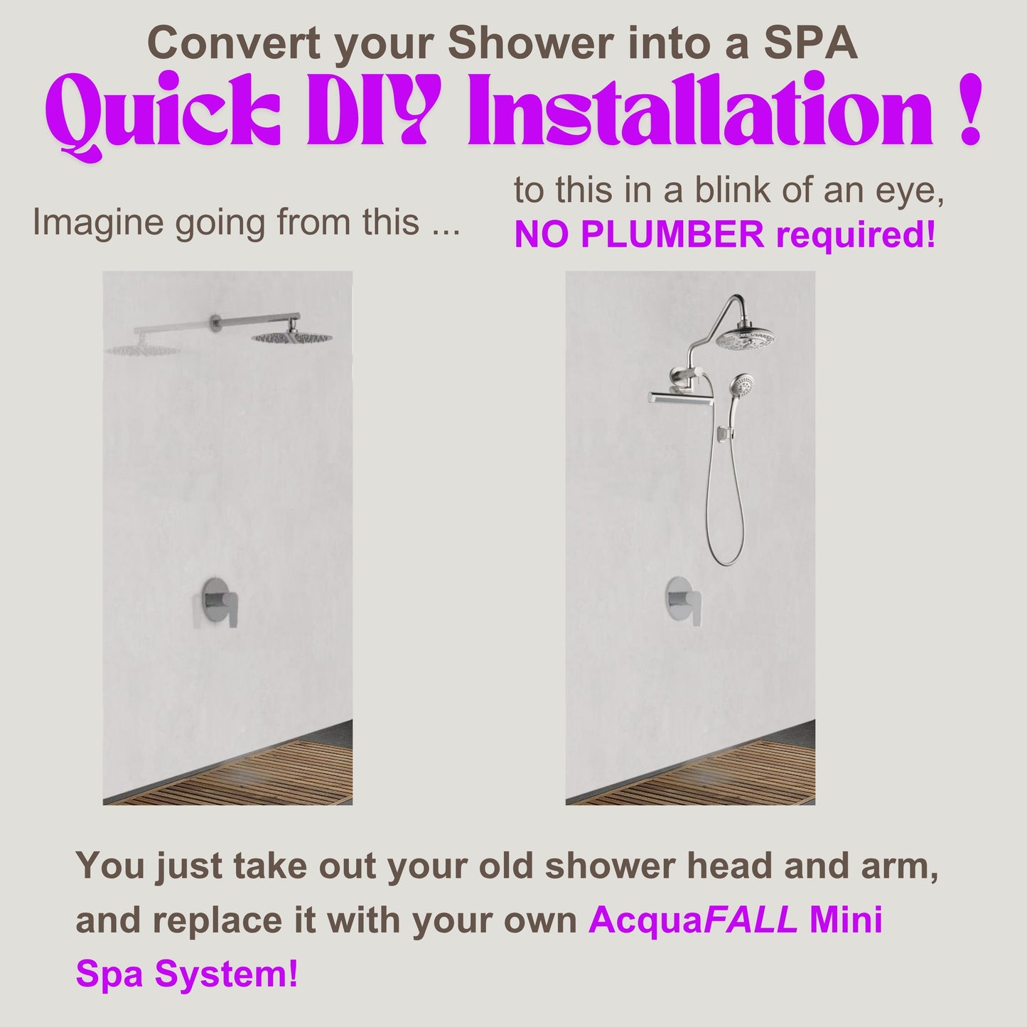 Forno Acqua AcquaFALL Mini 8 Inch Shower Head, Polished Stainless Steel Finish, Overhead Rainfall Shower, Handheld Shower Head, Body Jets, 1.8 GPM Flow Rate