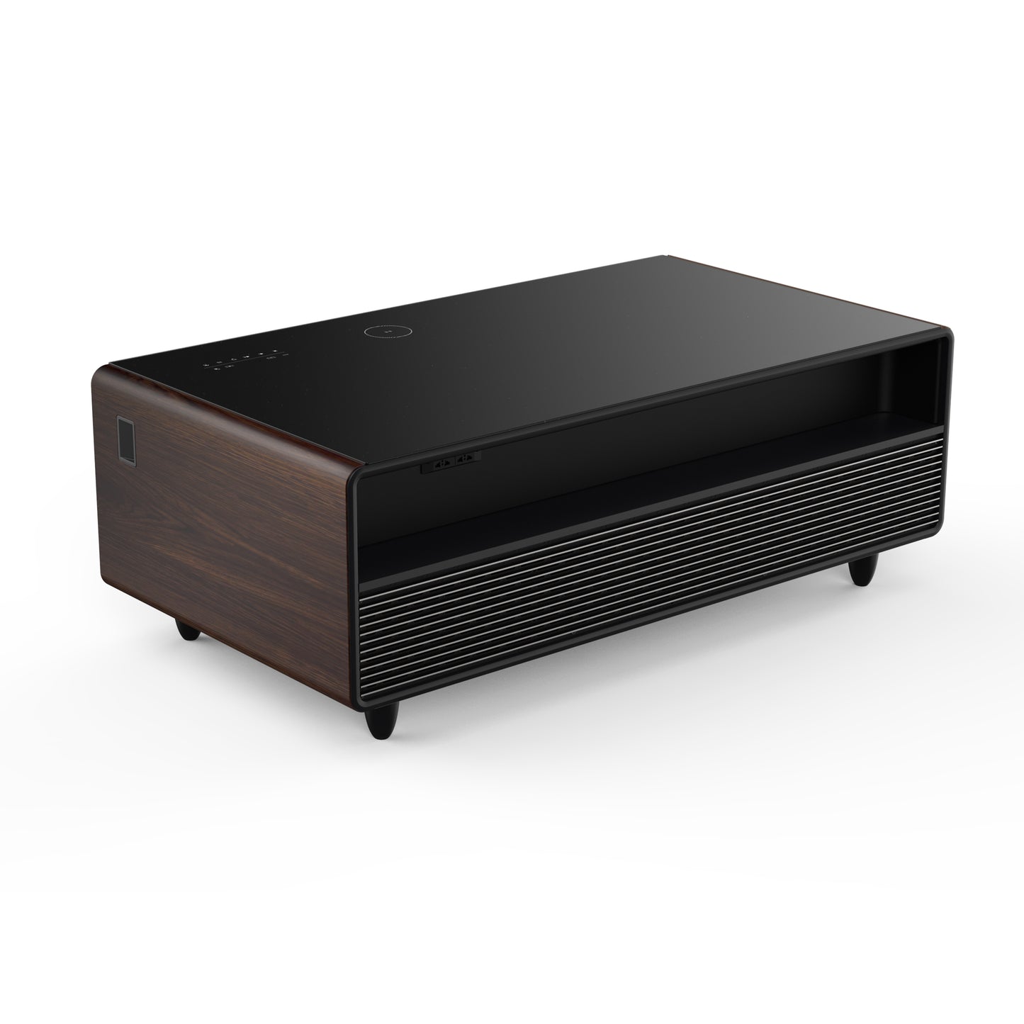 Forno Evoluto Tavolo 51-Inch Smart Coffee Table with Wood-Accent Sides – Dual Cooling Zones, Wireless Charging Pad & Built-In Bluetooth Speakers