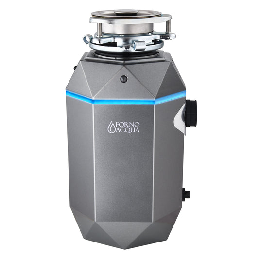 FORNO ACQUA BrightDIAMOND Black Onyx 3/4HP Super Quiet Garbage Disposal Corded with Motion Sensor Cabinet Light & Pre-Wired Air Switch