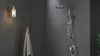 Forno Acqua AcquaSPA Retrofit Shower, Overhead Rainfall Shower, Handheld Shower Head, Body Jets, 6 Way Diverter, Brushed Nickel Finish, 2.5 GPM Flow Rate