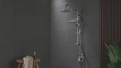 Forno Acqua AcquaFALL Shower, Matte Black Finish, Overhead Rainfall Shower, 7 Way Diverter, Handheld Shower Head, Body Jets, 2.5 GPM Flow Rate